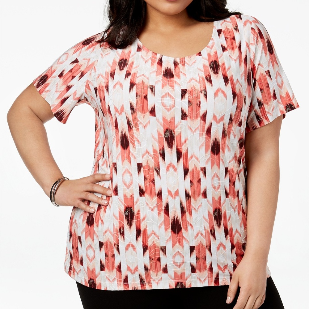 NWT JM Collection Printed Jacquard Top 3X